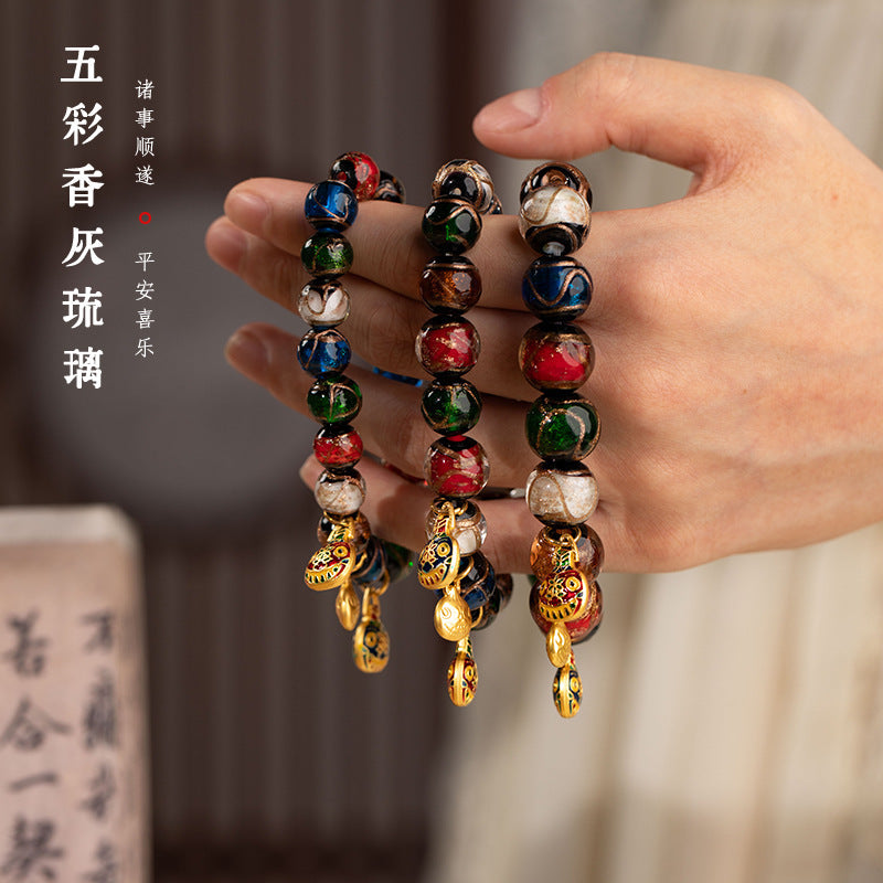 Three Gold-Swallowing Beast Incense Ash Glass Palace Bracelet